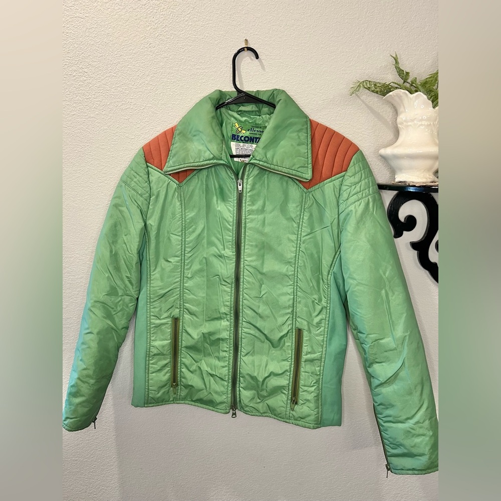 Vintage 1970s Ellesse Beconta Nylon Men's Ski Zip Up Jacket Green Sz M Retro